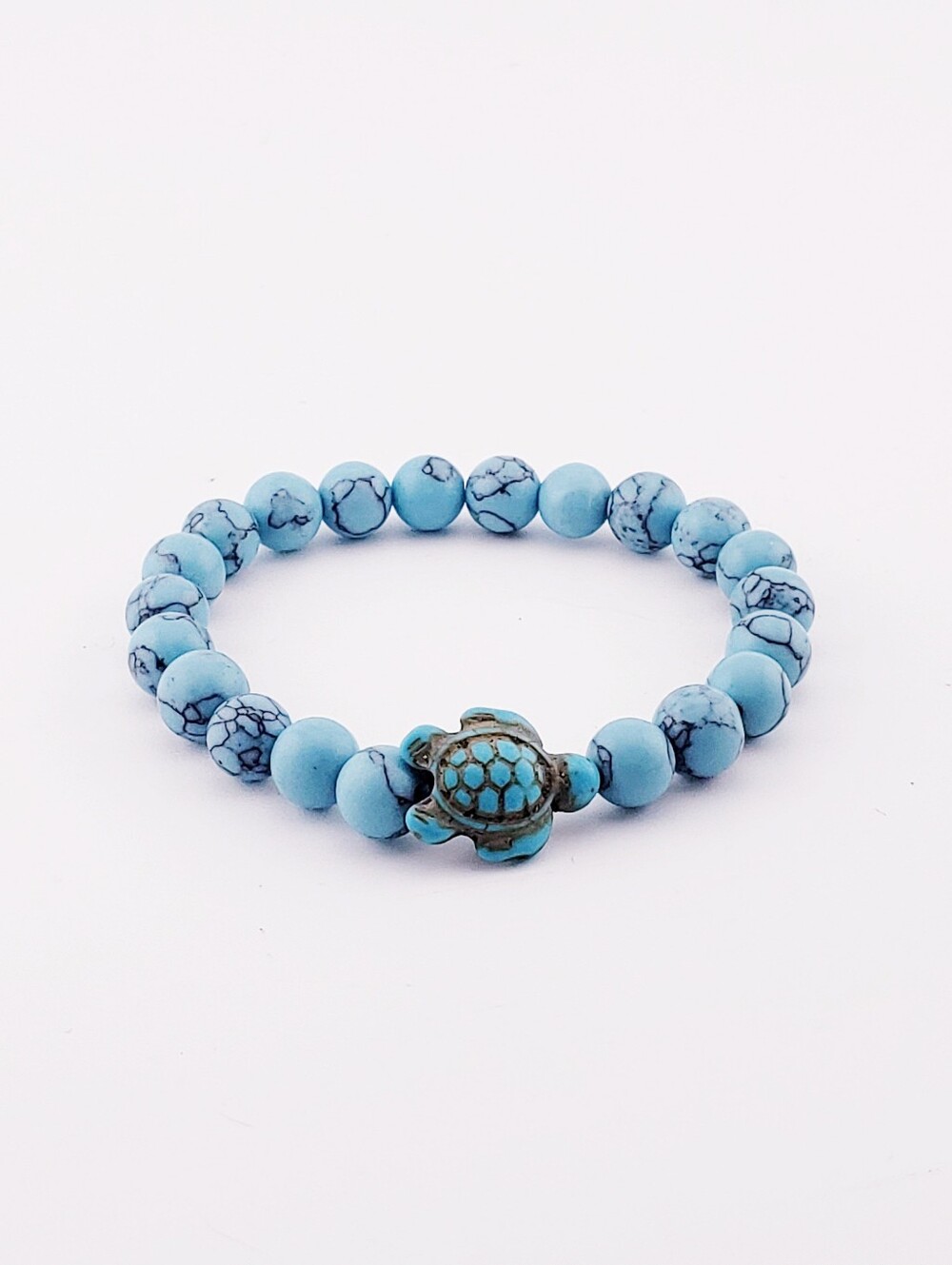 Howlite Turquoise Stone Beaded Turtle Charm Stretch Bracelet Unisex